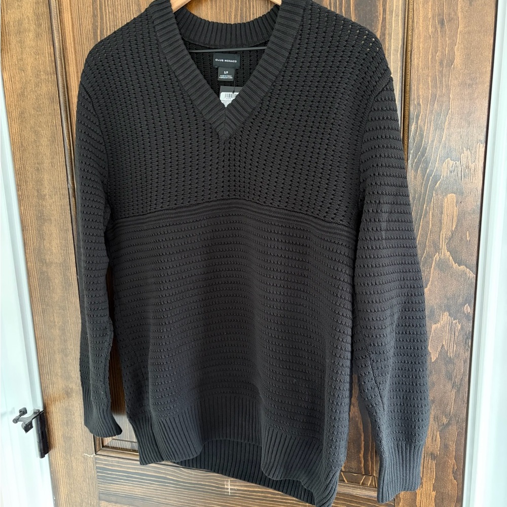 Club Monaco Black Mesh V-Neck Sweater